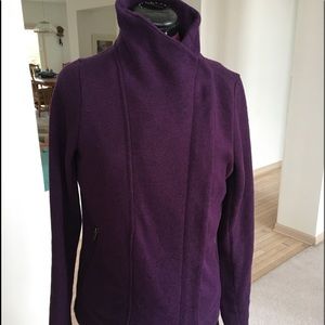 Purple jacket with asymmetric zipper closure